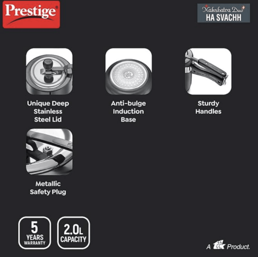 Prestige Nakshatra Duo Plus Svachh Hard Anodised Aluminium Pressure Cooker 2.0 L,Black - Image 3